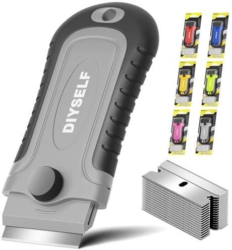 DIYSELF Razor Blade Scraper, 1 Pack Razor Scraper with 15 Razor Blades, Ergonomic Handle, Scraper for Cleaning Glass Stove Top, Windows, Razor Scraper Tool for Oven Door, Cooktop