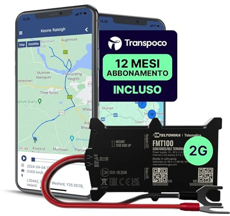 Transpoco Localizador GPS Coche 2G (FMT100) – Rastreador en Tiempo Real con SIM Incluida – 12 Meses de Servicio, Historial Completo, Geofencing Ilimitado, Alertas