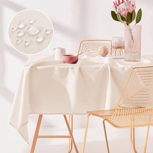 room99 Aura Tischdecke 130 x 180 cm Tischtuch Tafeldecke Fleckschutz Abwaschbar Wasserabweisend Schmutzabweisend Polyester Rechteckig Bankett-Dekoration Ganzjährig Helle Creme