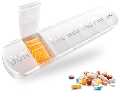 NICEIN 7 Tage Tablettenbox - BPA-frei, Morgens Abends Pillendose,Tragbare und Feuchtigkeitsbeständiger Medikamentenbox,Tabletten Organizer für Medikamente,Vitamine,Fischöl (Ⅰ|Weiß)