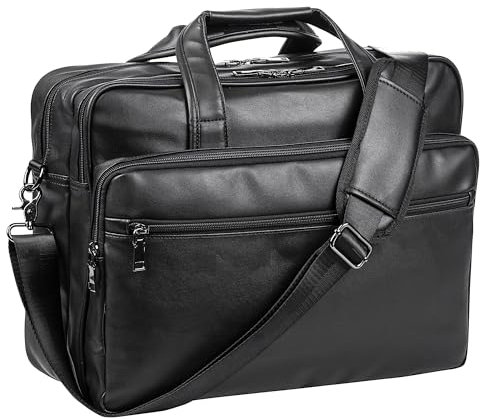 seyfocnia Herren Laptoptasche Kuriertaschen, 17,3 Zoll (43,9 cm) Aktentasche Business Satchel Leder Handtasche Computertasche für Geschäftsreisen, Schwarz