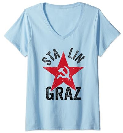 Damen Stalingraz Hammer und Sichel Steiermark Wahl Politiker T-Shirt mit V-Ausschnitt
