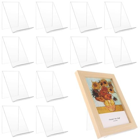 FWEEK 12 Stück Buchständer Acryl, Buchaufsteller, 13x11,5x10cm Buchstütze, Bücherhalter, Transparent Warenträger Warenstütze Schrägsteller Prospekthalter für Bücher, Bilderalben, Bilderbücher, CD