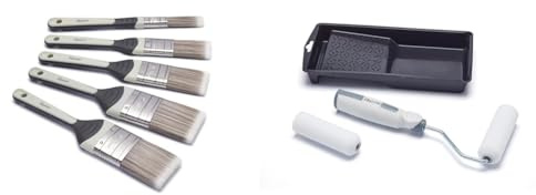 Harris Seriously Good 5BRUSH Set & Woodwork Mini Roller Kit - 5 Paint Brushes & Roller, Tray, Frame, 2 Sleeves