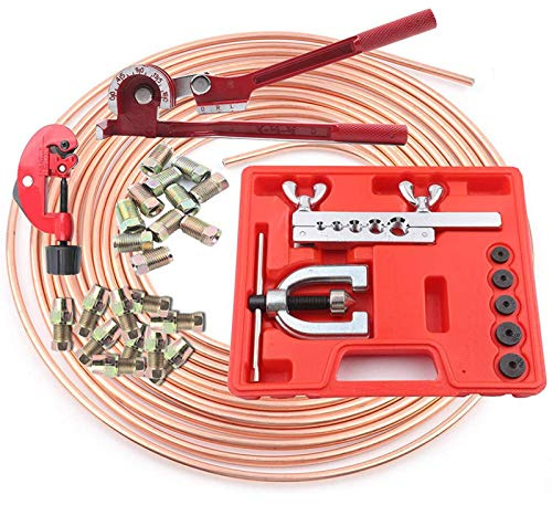 Kit D'Outils pour éLargir Les Conduites De Frein, Outils d'évasement de Tuyaux, 25pieds Outil de gifle Double Accessoires de réparation de Ligne pour Les SystèMes De Freinage Hydrauliques De Voiture