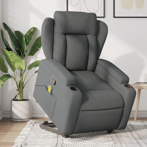 Homgoday Massagesessel mit Aufstehhilfe, Aufstehsessel, Relaxsessel, Fernsehsessel mit Liegefunktion Ruhesessel Liegesessel TV Sessel, für Wohnzimmer Dunkelgrau Stoff