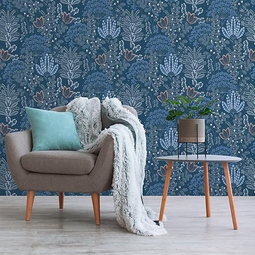 Lenni Flowers M1-No.10965 Papier peint intissé Bleu Blanc 10,05 m x 0,53 m