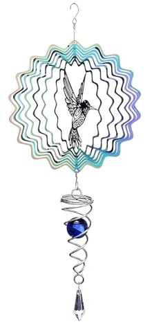 Peosaard 6 Zoll Wind Spinner für Gartenhänge Wind Spinner Metal 3D Wind Glocken mit Ball Spiral Tail für Outdoor Yard Art Decoration Kolibri, Hanging Garden Spinner