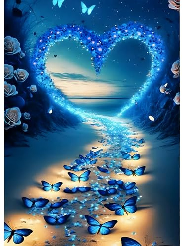 QINRUBB Herz Diamond Painting Erwachsene, 5D Schmetterling Diamant Painting Bilder Anfänger, DIY Runder Vollbohrer Diamanten Malerei Stickerei Set Kreuzstich Geschenke Home Wand Dekor 30x40cm