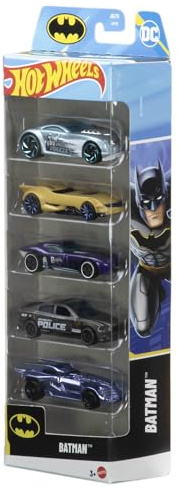 Hot Wheels Coffret 5 Véhicules Batman, 5 véhicules thématiques à l’échelle 1/64, Dont la Batmobile, JDR18