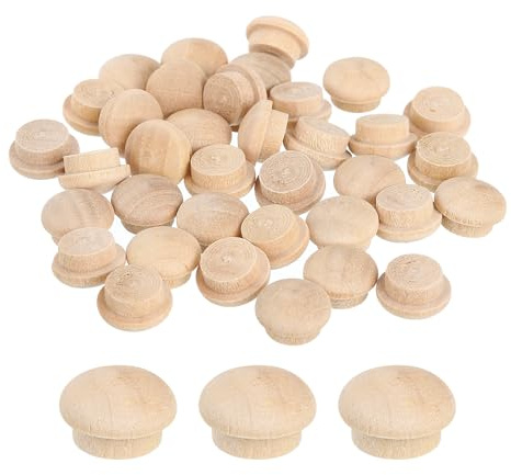 Sourcing Map Lot de 40 boutons en bois - 10 mm - Trou de vis en bois dur - Boutons en forme de champignon pour meubles, travaux manuels et décoration (13 mm x 10 mm)