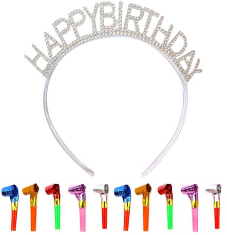 EIHI banda cumpleaños corona cumpleaños cumpleaños mujer para Mujeres Niñas Incluye 10 silbatos de fiesta
