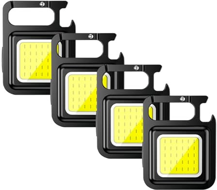 Lot de 4 lampes de poche porte-clés LED – Mini lampe de travail COB portable multifonctionnelle haute luminosité avec 4 modes, petite lampe torche rechargeable – lumière d'urgence avec camping et