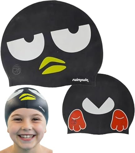 SWIMXWIN Schwimmkappe Silikon PENGUI Pinguin Lustig Mit Motiv Badekappe Kinder Geeignet Auch Fuer Erwachsene Hallenbad Freibad Freiwasser Training Aquagym Triathlon Wasserball Geschenk