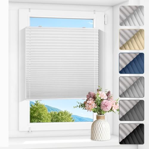 Zarnan Plissee ohne Bohren Verdunkelung Thermo Plissee Klemmfix Weiß B100 x H90 cm(BxH) plisseerollo Klemmfix 100% Blickdicht Jalousien for für Fenster innen Sichtschutz