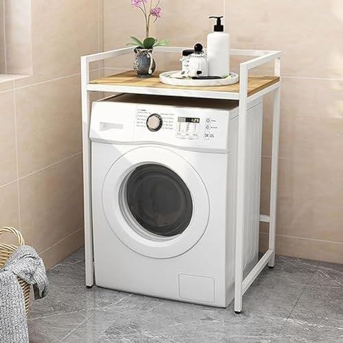 Meuble de rangement pour machine à laver et sèche-linge avec crochets et étagères réglables