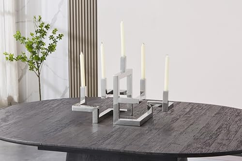 HOOZ Moderner Kerzenständer für 5 Stabkerzen aus Metall | Design Kerzenhalter in Chrom | Hochwertiger Deko-Kerzenleuchter für Wohnzimmer, Esstisch & Festliche Anlässe