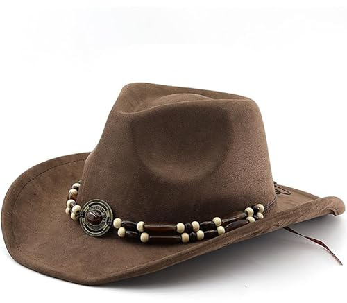 Wovella Cowboy Hat for Women and Men Cowboy Hat Wide Brim Outdoor Suede Hat Classic Faux Suede Felt Hat for Men and Women Perfect for Cowboy Outfit Outdoor Activities Brown