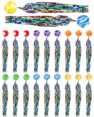Friedwohl 20 Stück Hüpfbälle für Kinder, 25mm Springball mit Farbige Bänder, Bunte Hüpfball, Gummiball Kinder, Mini Gummiball Spielzeug, Kindergeburtstag Partei werfen Spielzeug(Random Colors)