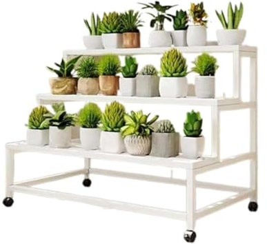 Elegante Soporte para Plantas de Metal de 3 Niveles: Soporte Minimalista para Flores para Uso Interior y Exterior, Soporte para Flores de pie