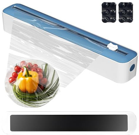 Hojalis Cling Film Dispenser and Cutter, Refillable Wrap Dispensers with Slide Cutter, Cling Film Cutter, Tin Foil Dispenser and Cutter, Cling Wrap Displicer for Home Kitchen Countertops (Blue)