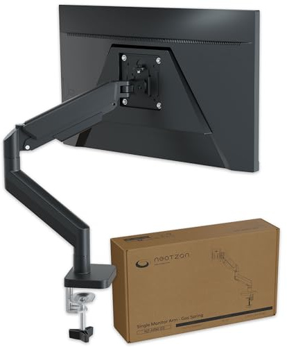 neatzon Monitor Halterung 13–32 Zoll – Single Monitorarm bis 10 kg, Höhenverstellbare Bildschirmhalterung Schreibtisch mit Gasfeder, VESA 75x75 / 100x100, Kabelmanagement NZ-ARM-03