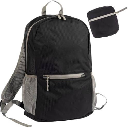 WEDO PACKTOGO Faltbarer Rucksack – Leichter, Wasserabweisender Nylon-Rucksack, Trageriemen gepolstert, Reißverschlüsse wassergeschützt, Trolley-Befestigung, Flaschenhalter & Innentasche
