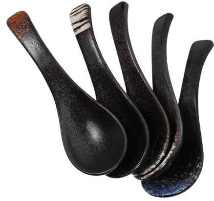 TIDTALEO 5piezas Cucharas De Cerámica Para Sopa Cucharas De Ramen Para Uso Diario Elegantes y Prácticas Aptas Para Lavavajillas Estilo Clásico Para Hogar y Restaurantes