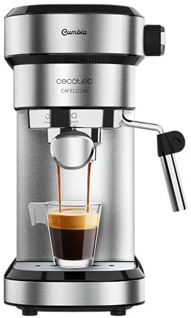 Cecotec Cafetera Express para Espressos y Cappuccinos Cafelizzia 790 Steel Essential. 1350W, Brazo Portafiltros con Doble Salida y 2 filtros, 20 Bares de Presión, Depósito Extraíble de 1,2L, Acero