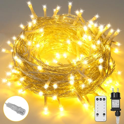 sylvwin Cadena de Luces para Arbol de Navidad: 10M,100 LED Conectables Guirnalda Luces con Temporizador y Función de Memoria,8 Modos de Iluminación para el Hogar y el Jardín,Decoración Navideña