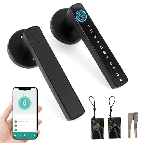 Fingerprint Door Lock, 5-in-1 Smart Fingerprint Door Knob, Smart Biometric Keyless Entry Lock, Biometric Door Lock with Smart App Code Backup Key for Bedroom Home Office Apartment