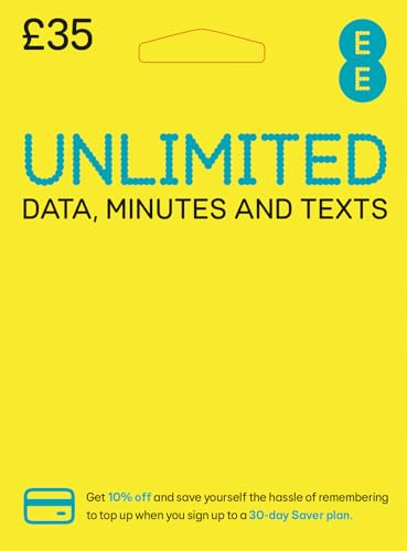 EE Unlimited Data Sim includes £35 pre-paid credit, Unlimited Data, Unlimited Minutes & Unlimited Texts