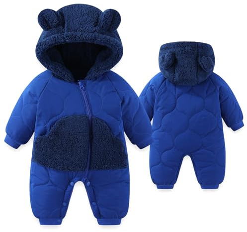 JiAmy Babyoverall, baby, pojkar, flickor, vinter, overall, sparkdräkt, nyfödd snöoverall för 3–24 månader, Marinblå, 12-18 månader