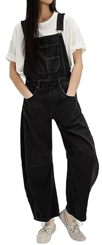 Womens Denim Overalls Wide Leg Loose Fit Bib Jumpsuit Casual Streetwear Adjustable Strap Jean Romper with Pockets