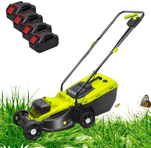 Tondeuse électrique Sans Fil Avec Moteur Brushless 40V, Réglage de Hauteur (30/50/70mm), Tondeuse Manuelle à Batterie Pour Jardin et Cour, Grande Capacité, Autonomie de 45 Minutes,4 batteries