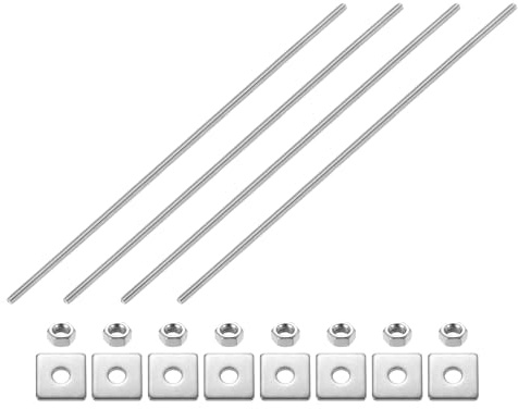 sourcing map 4Pcs Fully Threaded Rod, M6-1.0 Thread Pitch 300mm Length Stainless Steel Right Hand Fully Threaded Studs with Nuts and Washers for Clamps, Hangers and U-Bolts