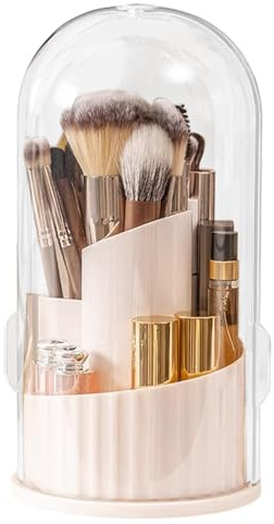 Renchey Schminkspinselhalter Für Kosmetiktisch,Lippenstift Aufbewahrungsbox - 360-Grad-Drehung Staubsichere Aufbewahrung Mit Deckel Für Schminkpinsel Und Kosmetik