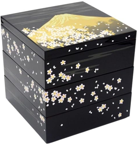Dianzan Boîte À Bento Japonaise À Trois Couches, Boîte À Sushis Traditionnelle Imprimée De Fleurs De Cerisier, Boîtes À Bento À Sushis en Feuille d'or pour Collations À Sushis