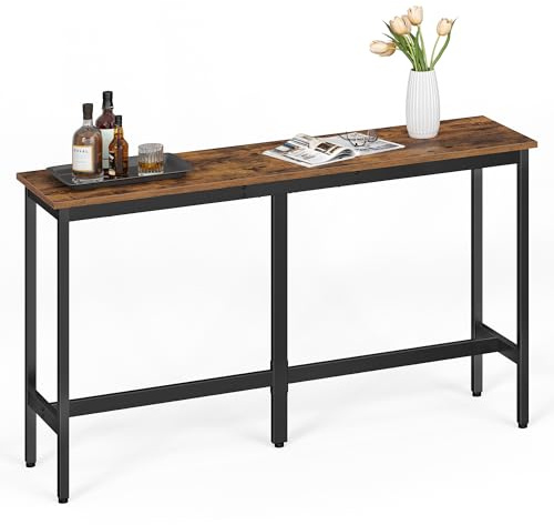 VASAGLE Bartisch, Küchentisch, Küchentresen, rechteckiger Stehtisch, Metallgestell, 40 x 160 x 90 cm, einfacher Aufbau, schmal, Industrie-Design, vintagebraun-tintenschwarz LBT160K01