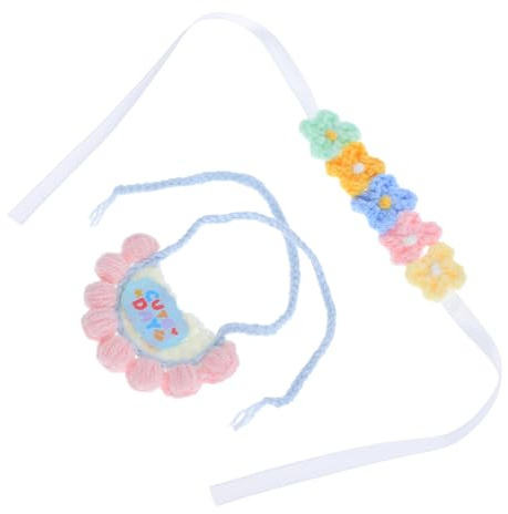 TOYANDONA Set de Vêtements Tricotés pour Poupées Bavoir et Bandeau Fleuri pour Accessoires Décoratifs Animaux Peluche et Poupées de Collection