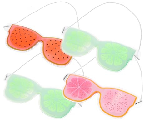 FRCOLOR Lot de 4 Masques Oculaires Pvc Rafraîchissants Transparents, Taille Moyenne, pour Garçon et Filles, Patchs Fruités Confortables, Compresses de Glace Couleur Aléatoire