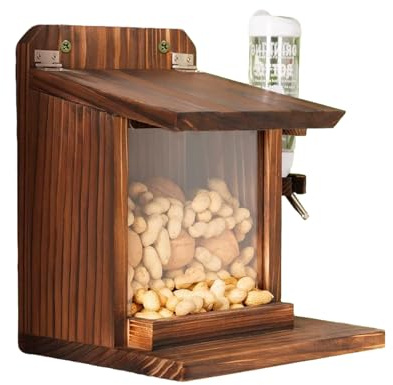 Casetta di mangime per scoiattolo, da giardino, con borraccia, in legno, a parete, per mangiatoia per uccelli, noci, pannocchie di mais, per uccelli, alberi, balconi, giardini e