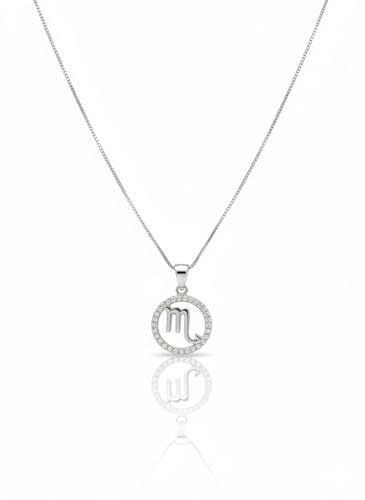 Ataria Sternzeichen Halskette Damen – 925 Sterling Silber, rhodiniert, mit funkelnden Zirkonia-Steinen – eleganter Anhänger mit Tierkreiszeichen (Skorpion)