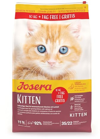 JOSERA Kitten (1 x 10 + 1kg) | Kitten | Premium Trockenfutter für heranwachsende Katzen & Katzen-Mütter in der Säugezeit | Lachs & Geflügel | leicht verdaulich | weizefrei | Katzenfutter | 1er Pack