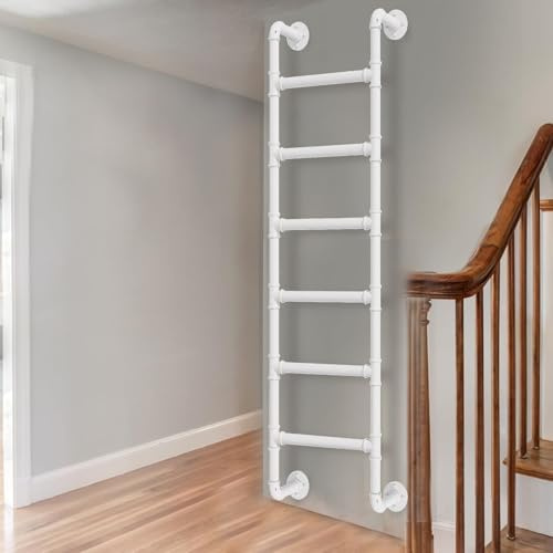 Escabeau mural réglable en métal pour maison, loft, sous-sol, grenier, lit superposé, multi-usage, escalier droit, blanc (200,7 cm)