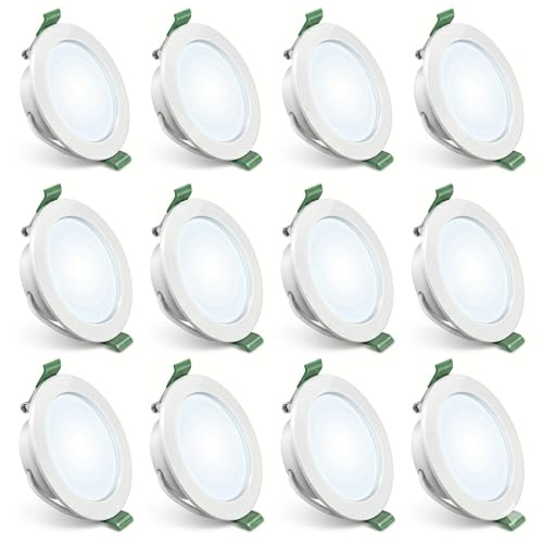 12er Set LED Einbaustrahler Extra Flach 4W 339LM, Kaltweiß 6000K Deckenstrahler, 230V Ohne Trafo, Einbauleuchten aus Kunststoff Rostfrei für Bad, Küche, Büro, Ø92mm, Nicht Dimmbar
