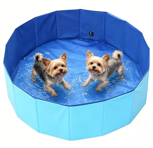Nzkeuf Faltbarer Hundepool, 80x20 cm Hundeplanschbecken, Hundepool Schwimmbad mit Ablassventil, Planschbecken für Hunde, Tragbar Schwimmbecken für Kleine Hunde, Katze