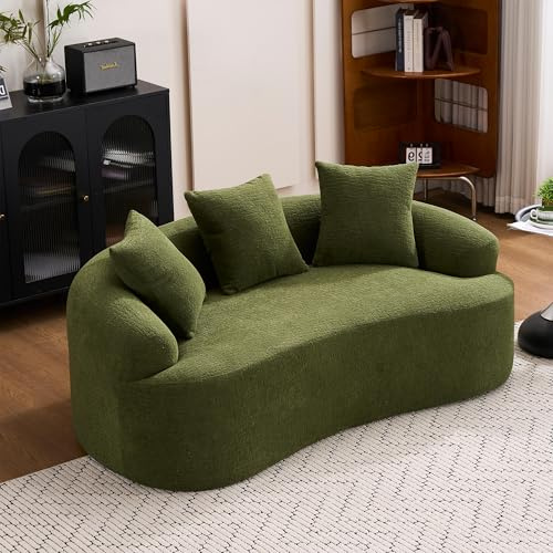 MODENVIE Zweisitzer Sofa Chenille Modulares Sofa, Montagefrei Boneless Couch ohne Montage, Geschwungenes Design Polstersofa mit 3 Zierkissen für Wohnzimmer & kleine Wohnungen, Kompakt, Rosa