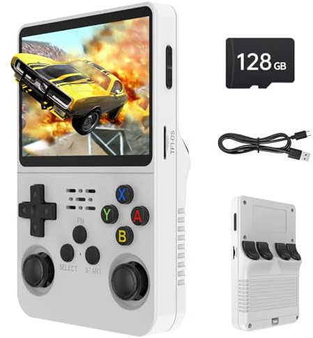 Febotak R36S Retro Handheld Game Console, 128GB Retro Gaming Console with 30+ Mainstream Emulators, 20,000+ Classic Games (White)