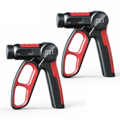 RoaQinFo Elektronischer Handtrainer Handtrainer Fingertrainer Unterarmtrainer mit Digitaler Wiederholungsanzeige Und Drehknopf von 5 Kg Bis 60 Kg für Sport Rehabilitation Büro, Schwarz Und Rot